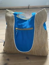 Natural straw and Bright Blue Canvas Shoulder Bag by Gravis.