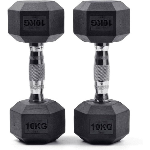 Rubber dumbbells 10kg pair - dumbbells, x