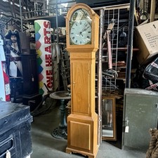 Antique Vintage Light Oak 1 Day Grandfather Clock