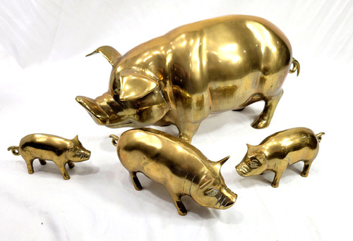 Brass pig sow piglets - 4,