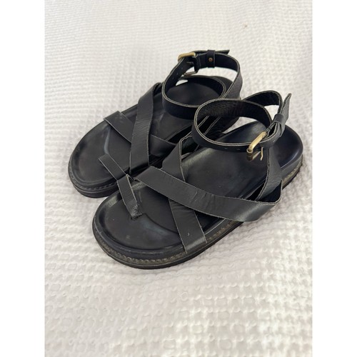 Black strappy ankle strap flat - black,