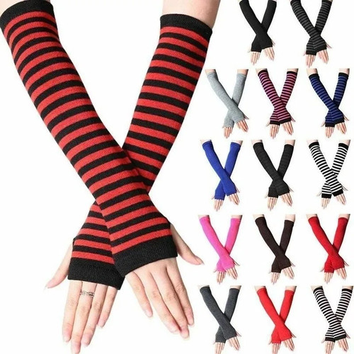 Knitted long fingerless gloves - knitted,
