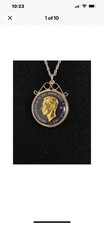1937 George VI farthing pendant  enamelled, gold plated On Silver coin necklace