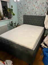 OTTOMAN DOUBLE BED FABRIC FRAME LIFT SIDE GREY 4FT 6FT MATTRESS STORAGE SLEIGH