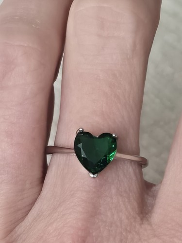 Green heart crystal - green, sterling