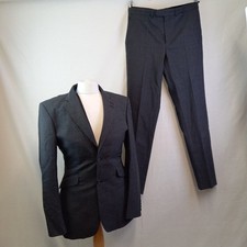 BARRINGTON AYRE Gents 3 Piece Charcoal Suit-Bespoke Paisley Blue Lining-W36 L34