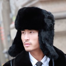 Men Real Rabbit Fur Hat Winter