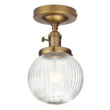 Industrial Loft Round Ribbed Glass Pendant Ceiling Light Semi Flush Mount Lamp