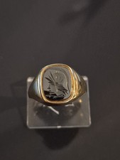 Vintage 9ct yellow Gold Hematite Roman Intaglio Signet Ring