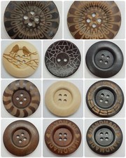 LUXURY LARGE WOODEN BUTTONS - 40mm, COFFEE, BROWN, LIGHT WOOD, BIRD, HANDMADE,UK