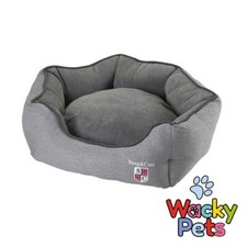 LARGE DOG BED Snug & Cosy Bolster Plain Grey Oval Bed 92cm / 36 Inch