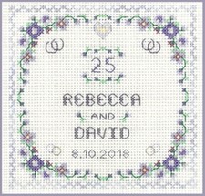 Silver Wedding Anniversary with flowers & heart - Cross Stitch Kit on 14 aida
