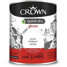 Crown Quick Dry Gloss Paint 750ml Pure Brilliant White for Wood and Metal