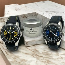 Oskar Emil SAPPORO Quality Gents Sturdy Watch Date/Tachymeter With Rubber Strap