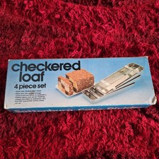 Vintage Checkered Loaf Cake Pan 4 Piece Set 11” X 4” Battenburg Cake Divider 