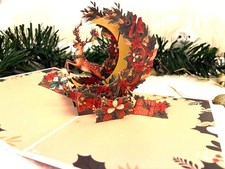 Beautiful 3D Pop Up Christmas Reindeer with Poinsettia Greeting Card Xmas