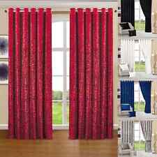 Crushed Velvet Curtains Pair Eyelet Ring Top Fully Lined Ready Made + Tie Backs