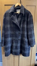 Jaeger Wool Alpaca Coat Size Large Checkered Blue Navy Mohair Button Up Collared