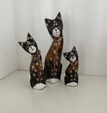 Set of Three Wooden Cats -