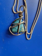 Handmade Caged Blue Stone Necklace Costume Jewellery 58cm Chain