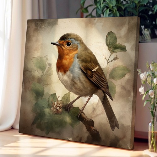 Robin vintage art - art, canvas