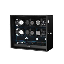 Automatic 12 Watch Winder Box With 6 Extra Storage Box With Blue LED Light Black