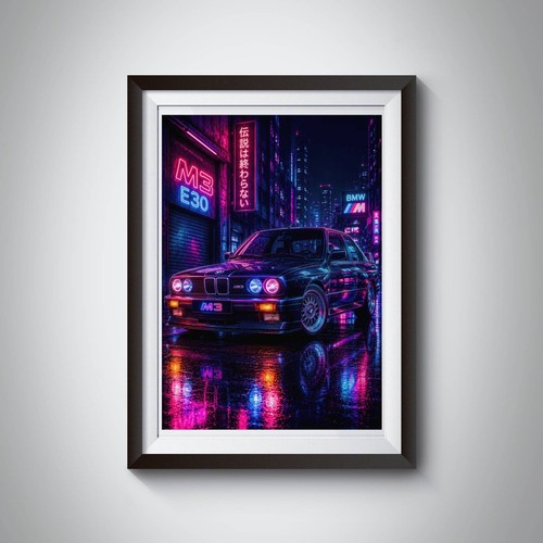Bmw e30 neon - art, print