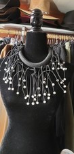 Michaela Malin Bib Necklace, Black And Pearlized Cream Resin Beads, Retail:$330