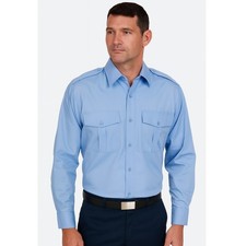 Mens Vintage Nylon Pilot Shirt Light Blue Long Sleeve Military Security Retro