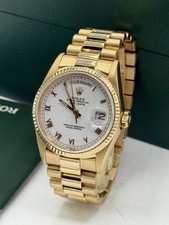 Rolex Daydate 18238 White Roman Numeral 18k Yellow Gold 1991 Box & RSC