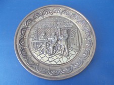 Brass Plate Charger Wall Hanging Embossed/Repoussé  Ye Olde 10 Inch Mid Century