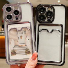 Clear Case With Card Slot Holder For iPhone 15 14 13 12 PRO MAX Phone Cover