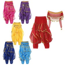 UK Girls Tassel Belly Dance Pants Tribal Arabic Bloomers and Hip Scarf Dancewear