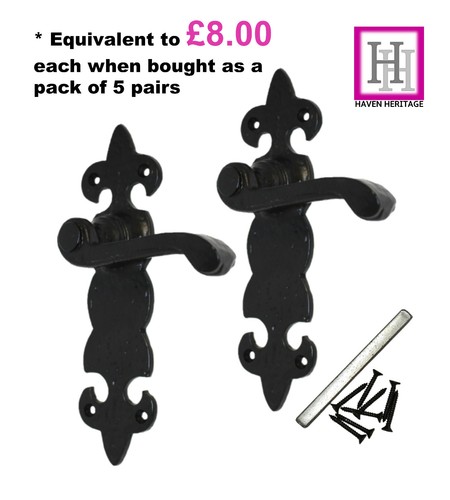 Black cast iron door handle - black,