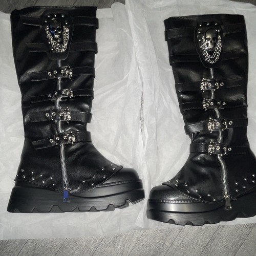 Black gothic biker mid calf - biker, mid-calf