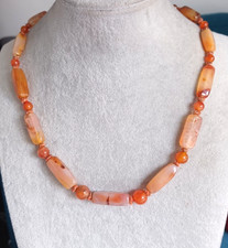 Vintage Chunky Orange Carnelian Agate Beaded Necklace Bohemian Jewellery