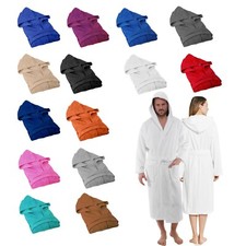 Unisex Hooded Bathrobe 100% Cotton Terry Towelling Soft Dressing Gown Bath Robe