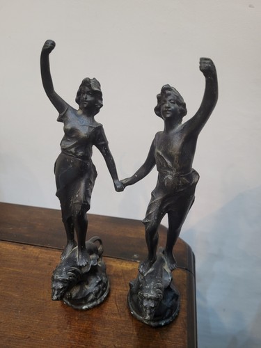 Pair spelter figurines - of,