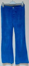 Genuine 70's Bright Blue Cotton Velvet Flares Small