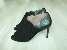 NEXT Ladies Stiletto Peep Toe Shoes Black Suede Size 6.5 / 40