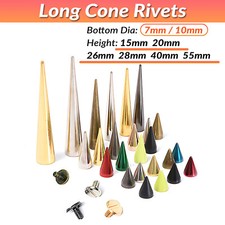 Screwback Studs Spike Cone Spike Long Cone Punk Studs Rivets Jackets Clothing
