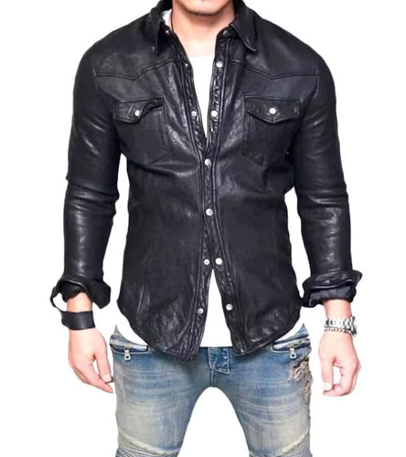 Men leather shirt - men's, casual