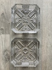 2x Vintage Glass Square Ashtrays, Mid Century.