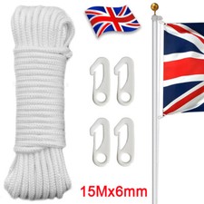 50FT 6MM White Flagpole Halyard Rope Flag Pole Rope Nylon Braided Cord Tool UK~