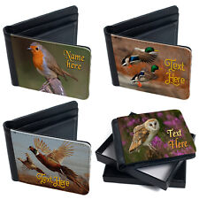 Personalised Bird Wallet Bi Fold Card Holder Owl Custom Text Mens Birthday Gift