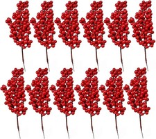 6-24× Christmas Red Berry Twig Stem,  Artificial Red Berry Picks for Xmas Wreat