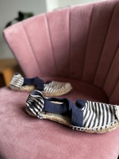 Tory Burch Soft Canvas Shoes Size 4 Stretch Very Comfortable Navy And Cream