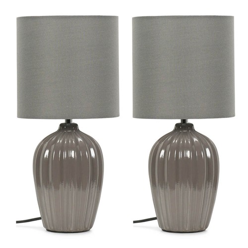 Pair grey fluted ceramic - pair,