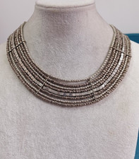 Necklace Collar Multi Strand Layered Silver Tone Cleopatra Style Retro Jewellery