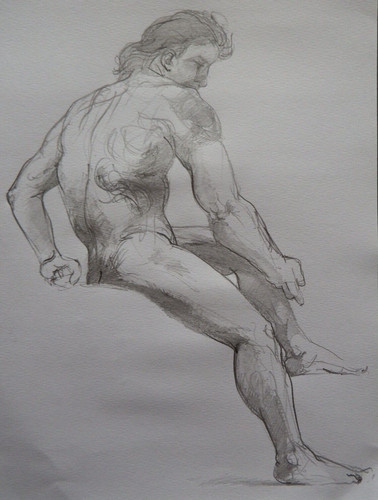 Pencil life nude drawing - pencil,